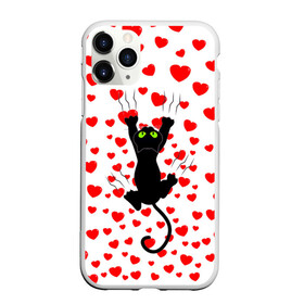 Чехол для iPhone 11 Pro Max матовый с принтом Котейка , Силикон |  | animal | cat | love | животное | животные | кот | котенок | кошка | любовь | сердечки | хвост | черная