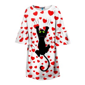 Детское платье 3D с принтом Котейка , 100% полиэстер | прямой силуэт, чуть расширенный к низу. Круглая горловина, на рукавах — воланы | animal | cat | love | животное | животные | кот | котенок | кошка | любовь | сердечки | хвост | черная