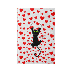 Обложка для паспорта матовая кожа с принтом Котейка , натуральная матовая кожа | размер 19,3 х 13,7 см; прозрачные пластиковые крепления | Тематика изображения на принте: animal | cat | love | животное | животные | кот | котенок | кошка | любовь | сердечки | хвост | черная