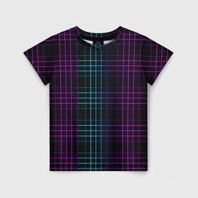 Детская футболка 3D с принтом Neon cell , 100% гипоаллергенный полиэфир | прямой крой, круглый вырез горловины, длина до линии бедер, чуть спущенное плечо, ткань немного тянется | геометрия | градиент | квадраты | клетка | клетчатый | линии | неоновый | полосы | популярный | разноцветный | решетка | сетка | текстура | фиолетовый | шотландка | яркий