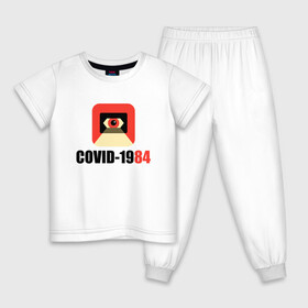 Детская пижама хлопок с принтом Коронавирус Большого брата , 100% хлопок |  брюки и футболка прямого кроя, без карманов, на брюках мягкая резинка на поясе и по низу штанин
 | 1984 | corona | covid 19 | антиутопия | ковид | корона | коронавирус | оруэлл