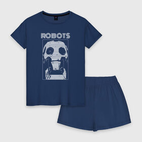 Женская пижама с шортиками хлопок с принтом Robots , 100% хлопок | футболка прямого кроя, шорты свободные с широкой мягкой резинкой | love death  robots | love death and robots | love death robots | sonnies edge | the witness | witness | zima blue