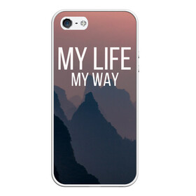 Чехол для iPhone 5/5S матовый с принтом My Life My Way , Силикон | Область печати: задняя сторона чехла, без боковых панелей | my life | английский | горы | градиент | лес | мемы | мрак | мрачный | прикольные | пропасть | с надписями | серый | серьезные | со смыслом | страшный | тайга | темные | тьма | цитаты | черный