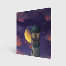 Холст квадратный с принтом To the Moon 3D , 100% ПВХ |  | lighthouse | moon | night | pair | silhouettes | stars | to the moon | звёзды | луна | маяк | ночь | пара | силуэты