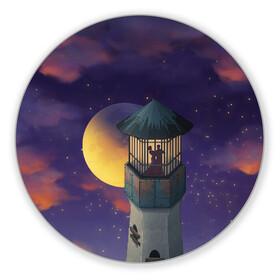 Коврик для мышки круглый с принтом To the Moon 3D , резина и полиэстер | круглая форма, изображение наносится на всю лицевую часть | lighthouse | moon | night | pair | silhouettes | stars | to the moon | звёзды | луна | маяк | ночь | пара | силуэты