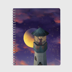 Тетрадь с принтом To the Moon 3D , 100% бумага | 48 листов, плотность листов — 60 г/м2, плотность картонной обложки — 250 г/м2. Листы скреплены сбоку удобной пружинной спиралью. Уголки страниц и обложки скругленные. Цвет линий — светло-серый
 | Тематика изображения на принте: lighthouse | moon | night | pair | silhouettes | stars | to the moon | звёзды | луна | маяк | ночь | пара | силуэты