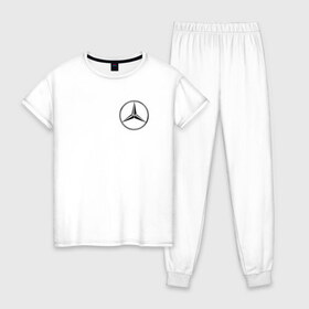 Женская пижама хлопок с принтом Mercedes logo , 100% хлопок | брюки и футболка прямого кроя, без карманов, на брюках мягкая резинка на поясе и по низу штанин | benz | logo | mercedes | mercedes benz