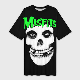 Платье-футболка 3D с принтом Misfits ,  |  | Тематика изображения на принте: clash | cure | horror | linkin park | misfits | punk | punkrock | ramones | корольишут | панкрок