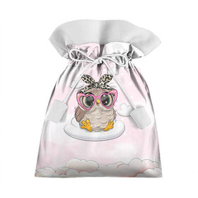 Подарочный 3D мешок с принтом Милая сова на облачках , 100% полиэстер | Размер: 29*39 см | девочка | милашка | милая | милая сова | облака | облачка | сова | сова в очках | сова девочка | совенок | совушка