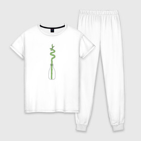 Женская пижама хлопок с принтом Бамбук , 100% хлопок | брюки и футболка прямого кроя, без карманов, на брюках мягкая резинка на поясе и по низу штанин | бутылка | домашние растения | зеленый | панда | растения | суккуленты | цветы | чистый | экологический | экология