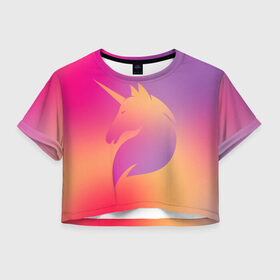 Женская футболка Crop-top 3D с принтом Unicorn gradient , 100% полиэстер | круглая горловина, длина футболки до линии талии, рукава с отворотами | fairy | horse | unicorn | unikorn | градиент | единорог | конь | лошадь