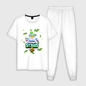 Мужская пижама хлопок с принтом Sprout Brawl Stars , 100% хлопок | брюки и футболка прямого кроя, без карманов, на брюках мягкая резинка на поясе и по низу штанин
 | brawl | brawl stars | sprout | бравл | бравл старс | росток | спраут | спраут brawl stars | спроут