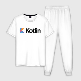 Мужская пижама хлопок с принтом Kotlin , 100% хлопок | брюки и футболка прямого кроя, без карманов, на брюках мягкая резинка на поясе и по низу штанин
 | Тематика изображения на принте: kotlin | котлин