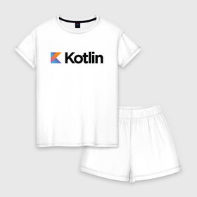 Женская пижама с шортиками хлопок с принтом Kotlin , 100% хлопок | футболка прямого кроя, шорты свободные с широкой мягкой резинкой | kotlin | котлин