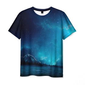 Мужская футболка 3D с принтом Ночное поле , 100% полиэфир | прямой крой, круглый вырез горловины, длина до линии бедер | Тематика изображения на принте: горы | звёздное небо | небо | ночь | облака | поле