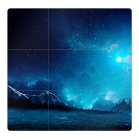 Магнитный плакат 3Х3 с принтом Ночное поле , Полимерный материал с магнитным слоем | 9 деталей размером 9*9 см | Тематика изображения на принте: горы | звёздное небо | небо | ночь | облака | поле