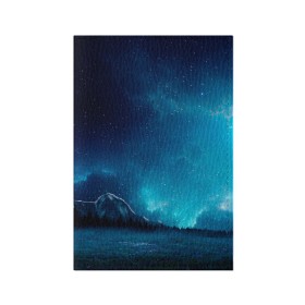 Обложка для паспорта матовая кожа с принтом Ночное поле , натуральная матовая кожа | размер 19,3 х 13,7 см; прозрачные пластиковые крепления | горы | звёздное небо | небо | ночь | облака | поле