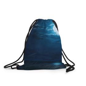 Рюкзак-мешок 3D с принтом Ночное поле , 100% полиэстер | плотность ткани — 200 г/м2, размер — 35 х 45 см; лямки — толстые шнурки, застежка на шнуровке, без карманов и подкладки | луна | небо | ночь | облака | поле