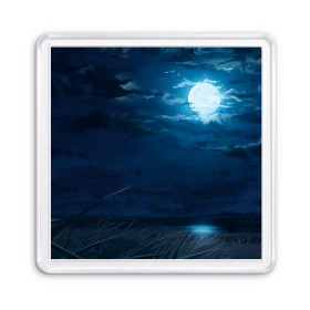 Магнит 55*55 с принтом Ночное поле , Пластик | Размер: 65*65 мм; Размер печати: 55*55 мм | Тематика изображения на принте: луна | небо | ночь | облака | поле
