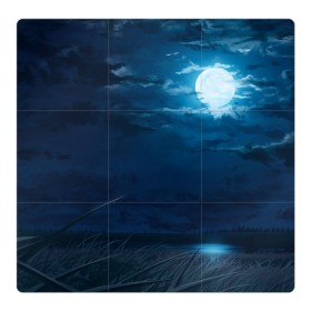 Магнитный плакат 3Х3 с принтом Ночное поле , Полимерный материал с магнитным слоем | 9 деталей размером 9*9 см | Тематика изображения на принте: луна | небо | ночь | облака | поле