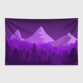 Флаг-баннер с принтом Ночные горы , 100% полиэстер | размер 67 х 109 см, плотность ткани — 95 г/м2; по краям флага есть четыре люверса для крепления | горы | звёздное небо | звёзды | лес | небо | ночь | фиолетовый