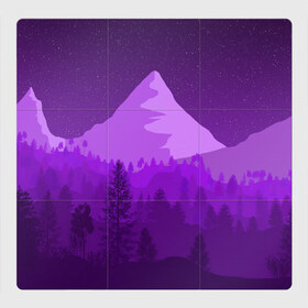 Магнитный плакат 3Х3 с принтом Ночные горы , Полимерный материал с магнитным слоем | 9 деталей размером 9*9 см | Тематика изображения на принте: горы | звёздное небо | звёзды | лес | небо | ночь | фиолетовый