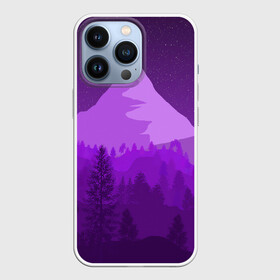 Чехол для iPhone 13 Pro с принтом Ночные горы ,  |  | горы | звёздное небо | звёзды | лес | небо | ночь | фиолетовый