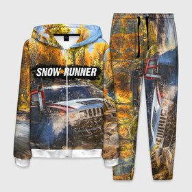 Мужской костюм 3D с принтом SNOWRUNNER , 100% полиэстер | Манжеты и пояс оформлены тканевой резинкой, двухслойный капюшон со шнурком для регулировки, карманы спереди | snow runner | snowrunner | snowrunner игра | дальнобойщик. | сноу раннер | сноураннер
