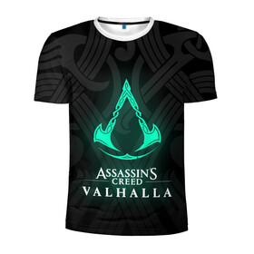 Мужская футболка 3D спортивная с принтом ASSASSINS CREED VALHALLA , 100% полиэстер с улучшенными характеристиками | приталенный силуэт, круглая горловина, широкие плечи, сужается к линии бедра | s creed | ассасин | ассасин крид. | скандинавия