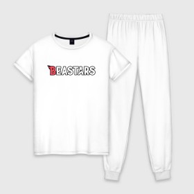 Женская пижама хлопок с принтом BEASTARS Logo , 100% хлопок | брюки и футболка прямого кроя, без карманов, на брюках мягкая резинка на поясе и по низу штанин | anime | beastars | haru | legoshi | legosi | logo | louis | manga | аниме | выдающиеся звери | легоси | лого | логотип | луис | манга | хару