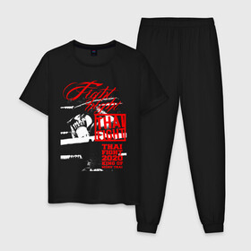 Мужская пижама хлопок с принтом Fight night Muay Thai , 100% хлопок | брюки и футболка прямого кроя, без карманов, на брюках мягкая резинка на поясе и по низу штанин
 | boxing | fight night | kikcboxing | mma | muay thai | муай тай | тайский бокс