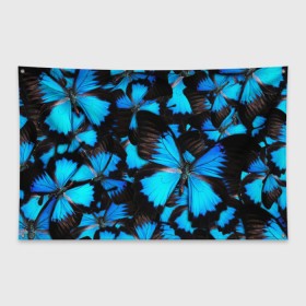Флаг-баннер с принтом Рой бабочек , 100% полиэстер | размер 67 х 109 см, плотность ткани — 95 г/м2; по краям флага есть четыре люверса для крепления | бабочки | рой | синий | черный
