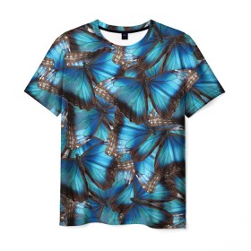 Мужская футболка 3D с принтом Небесный рой , 100% полиэфир | прямой крой, круглый вырез горловины, длина до линии бедер | бабочка | бабочки | белый | синий | черный | яркий цвет