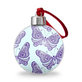 Ёлочный шар с принтом Гжелевые бабочки , Пластик | Диаметр: 77 мм | бабочки | бирюзовый | гжель | синий