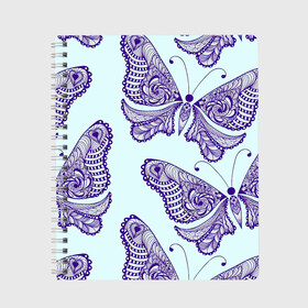 Тетрадь с принтом Гжелевые бабочки , 100% бумага | 48 листов, плотность листов — 60 г/м2, плотность картонной обложки — 250 г/м2. Листы скреплены сбоку удобной пружинной спиралью. Уголки страниц и обложки скругленные. Цвет линий — светло-серый
 | бабочки | бирюзовый | гжель | синий