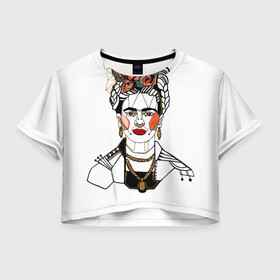 Женская футболка Crop-top 3D с принтом Фрида Кало  , 100% полиэстер | круглая горловина, длина футболки до линии талии, рукава с отворотами | кало | картинки | популярные | прикольные | фрида | цветы | человек
