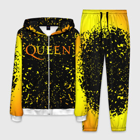 Мужской костюм 3D с принтом Queen , 100% полиэстер | Манжеты и пояс оформлены тканевой резинкой, двухслойный капюшон со шнурком для регулировки, карманы спереди | 3d | queen | британская | группа | исполнитель | лого | логотип | музыканты | надпись | рок | эмблема
