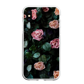 Чехол для iPhone XS Max матовый с принтом PINK ROSES , Силикон | Область печати: задняя сторона чехла, без боковых панелей | листья | растения | розовые | розы | цветы