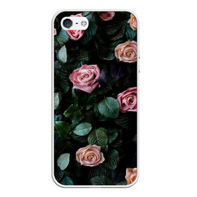 Чехол для iPhone 5/5S матовый с принтом PINK ROSES , Силикон | Область печати: задняя сторона чехла, без боковых панелей | листья | растения | розовые | розы | цветы