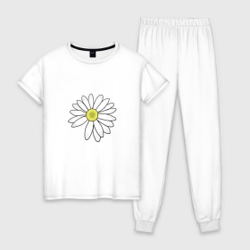 Женская пижама хлопок с принтом Ромашка , 100% хлопок | брюки и футболка прямого кроя, без карманов, на брюках мягкая резинка на поясе и по низу штанин | белый цветок | лепестки | природа | растение | ромашка | цветок