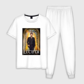 Мужская пижама хлопок с принтом Lucifer , 100% хлопок | брюки и футболка прямого кроя, без карманов, на брюках мягкая резинка на поясе и по низу штанин
 | Тематика изображения на принте: 