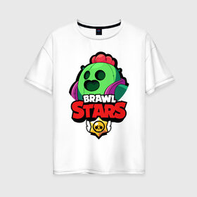 Женская футболка хлопок Oversize с принтом BRAWL STARS SPIKE , 100% хлопок | свободный крой, круглый ворот, спущенный рукав, длина до линии бедер
 | bibi | brawl stars | coach mike | crow | leon | leon shark | max | mecha crow | mr.p | phoenix | sally leon | spike | sprout | unicorn | virus 8 bit | werewolf | ворон | оборотень | пингвин