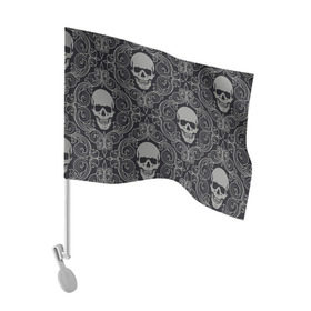 Флаг для автомобиля с принтом Весёлый Роджер , 100% полиэстер | Размер: 30*21 см | белый | веселый роджер | день мёртвых | череп | черепа | черный