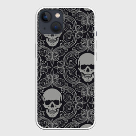 Чехол для iPhone 13 с принтом Весёлый Роджер ,  |  | белый | веселый роджер | день мёртвых | череп | черепа | черный