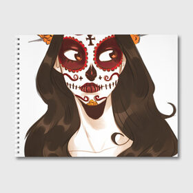 Альбом для рисования с принтом Миктлансиуатль , 100% бумага
 | матовая бумага, плотность 200 мг. | Тематика изображения на принте: белый | девушка | день мёртвых | красный | оранжевый | роза | цветы | череп | черный