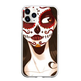 Чехол для iPhone 11 Pro Max матовый с принтом Миктлансиуатль , Силикон |  | Тематика изображения на принте: белый | девушка | день мёртвых | красный | оранжевый | роза | цветы | череп | черный