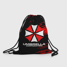 Рюкзак-мешок 3D с принтом Umbrella Corporation. , 100% полиэстер | плотность ткани — 200 г/м2, размер — 35 х 45 см; лямки — толстые шнурки, застежка на шнуровке, без карманов и подкладки | Тематика изображения на принте: resident evil | umbrella corporation | амбрелла | амбрелла корпорейшн | вирус | вымышленная военная и фармацевтическая корпорация | игра | умбрелла