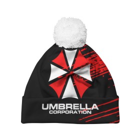 Шапка 3D c помпоном с принтом Umbrella Corporation. , 100% полиэстер | универсальный размер, печать по всей поверхности изделия | Тематика изображения на принте: resident evil | umbrella corporation | амбрелла | амбрелла корпорейшн | вирус | вымышленная военная и фармацевтическая корпорация | игра | умбрелла