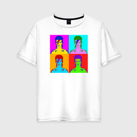 Женская футболка хлопок Oversize с принтом Боуи поп-арт , 100% хлопок | свободный крой, круглый ворот, спущенный рукав, длина до линии бедер
 | bowie | david bowie | pop art | боуи | дэвид боуи | поп арт