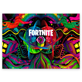 Поздравительная открытка с принтом TRAVIS SCOTT X FORTNITE. , 100% бумага | плотность бумаги 280 г/м2, матовая, на обратной стороне линовка и место для марки
 | astronomical | astroworld | cactus jack | fortnite | jack boys | la flame | rodeo | travis scott | кактус джек | пламя | трэвис скотт | фортнайт